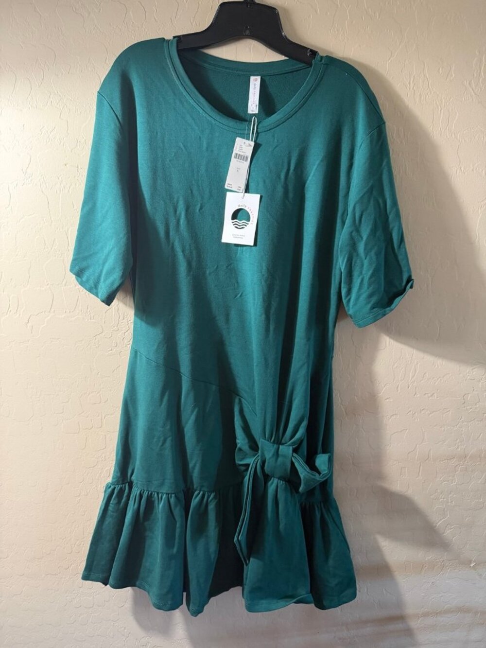 Green Short Sleeve Tie Waist Ruffle dress
